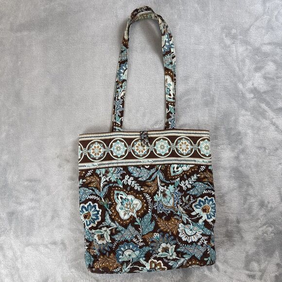 Vera Bradley Tote Bag Java Blue Floral Cotton Purse Womens Shoulder Bag - Picture 1 of 11